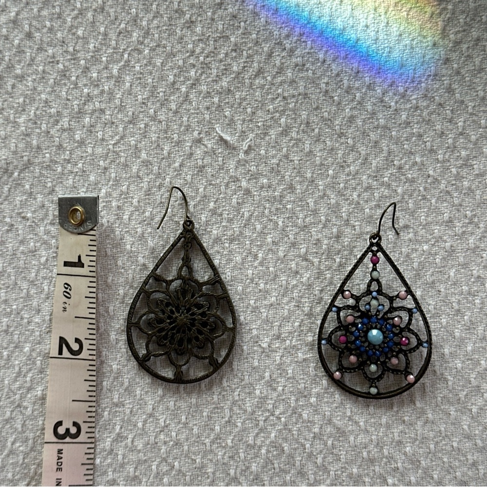 Bohemian Teardrop Earrings with Pink and Blue Beads - Picture 5 of 5